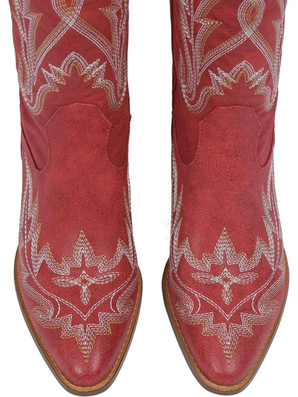 Women's Red Pointed Toe Side ZIP Embroidered Wide Calf Knee High Western Boots